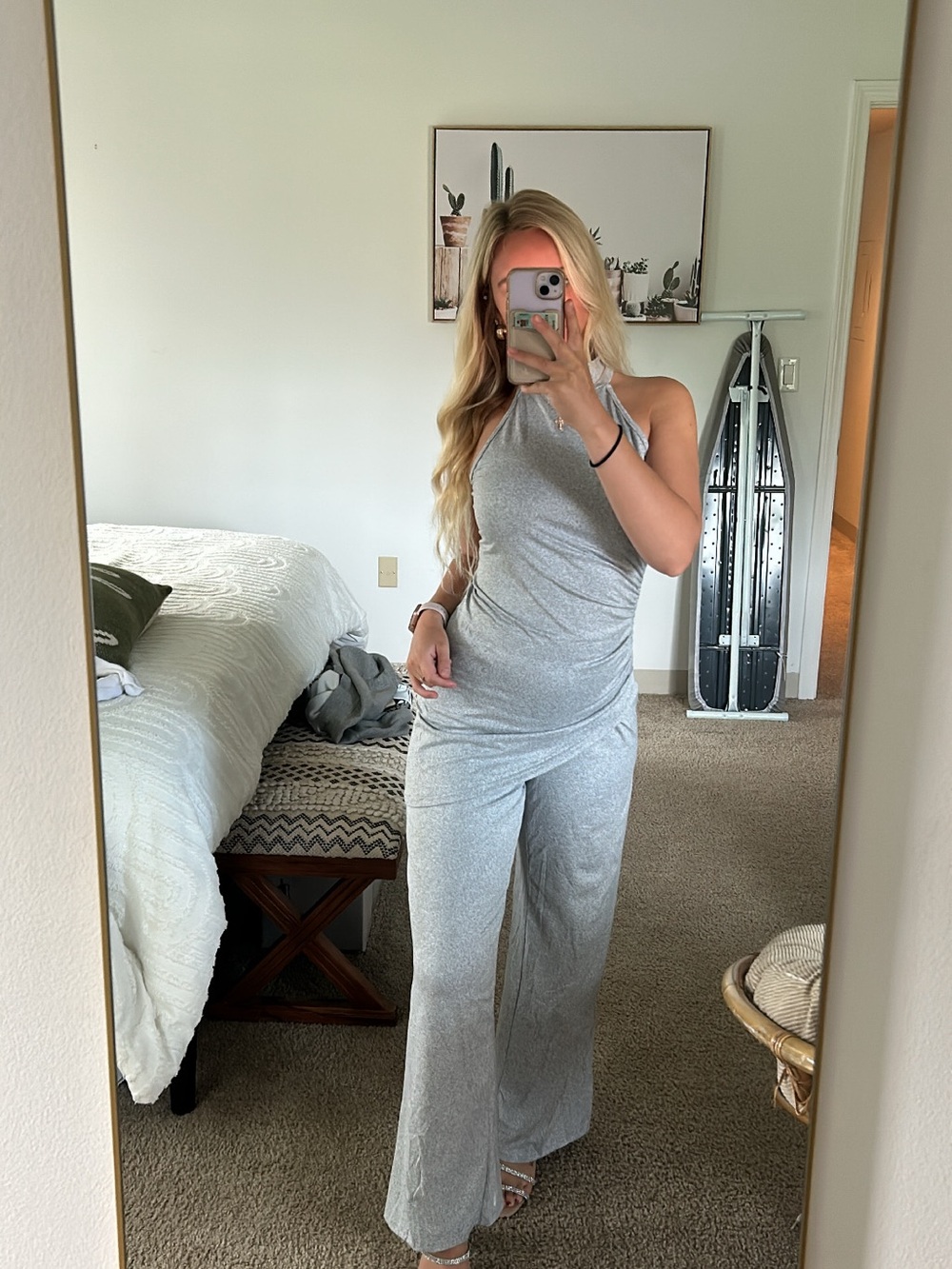 Silver Halter Wide-Leg Jumpsuit
